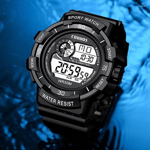 Relojes de pulsera Sdotter COOBOS Reloj digital Hombres Impermeable Electrónica Moda LED Relojes Luminoso Alarma Deportes Hombre Militray Reloj Regalo Reloj