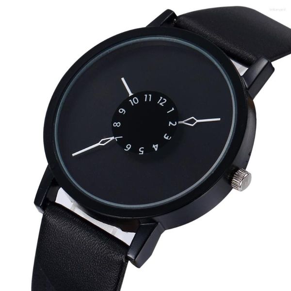 Relojes de pulsera Sdotter Creativo Reloj de cuarzo de cuero negro Hombres Mujeres Moda Simple Casual Moda Minimalista Reloj de pulsera Hombr