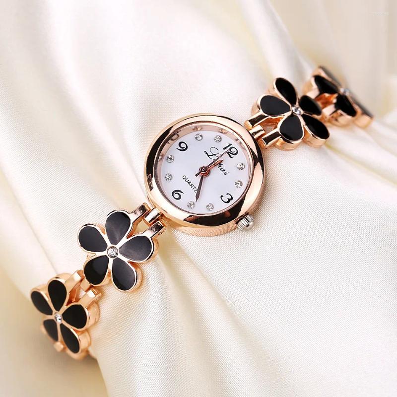 Наручные часы Sdotter Модные маленькие часы для женщин 2023 Роскошный браслет со стразами и цветами из нержавеющей стали Ремешок для часов Платье Женские часы Relogio