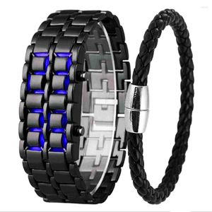 Montre-bracelettes sdotter fashion sport watch mens quartz horloge metal iron fir bleu led samurai pour binary lave relogio masculi