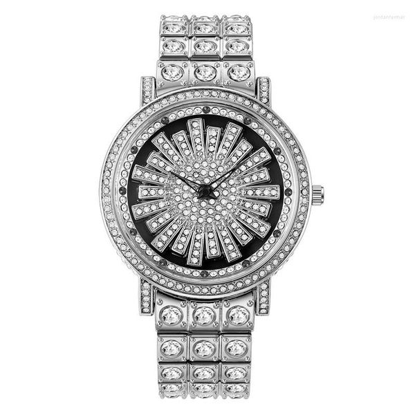 Relojes de pulsera Sdotter Reloj de moda Mujeres Hombres Diamante de lujo Rhinestone Dial giratorio Hip Hop Cuarzo Relojes Wirst para regalos unisex Drop S