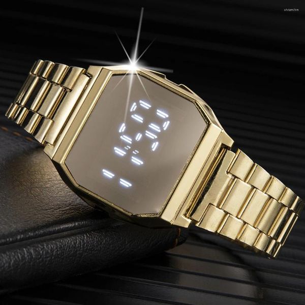 Relojes de pulsera Sdotter Reloj digital dorado para mujer LED Fecha Moda Militar Astilla Relojes para mujer Acero inoxidable Ejército Electrónico Hombres Reloj