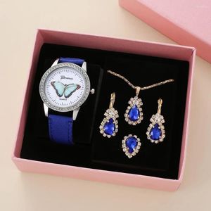 Relojes de pulsera Sdotter Reloj para mujer Diamante Azul Mariposa Dial Cuarzo Zafiro Collar Anillo Pendientes Relojes Mujeres Relojes Para M