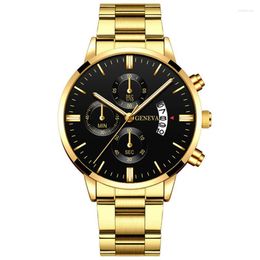 Montres-bracelets Sdotter montre de luxe en or pour hommes sport en acier inoxydable calendrier à Quartz montres d'affaires homme horloge en cuir Relogio M