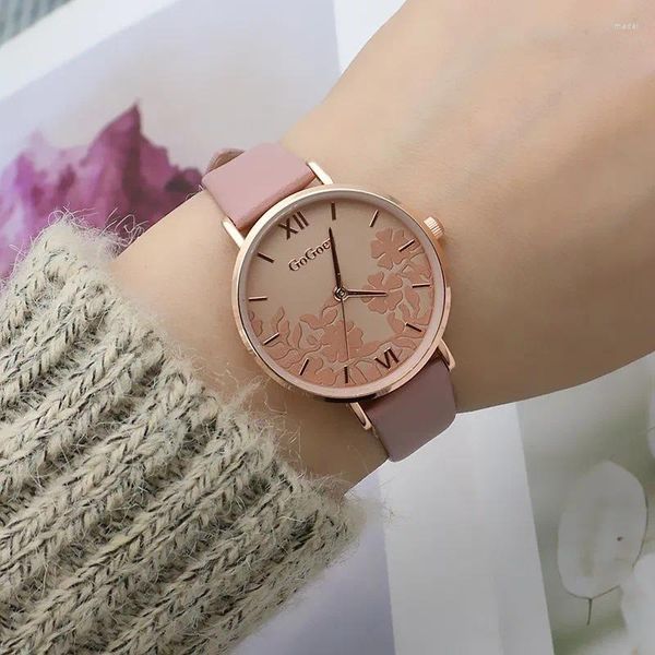 Relojes de pulsera Sdotter Reloj de lujo para mujer vestido simple señoras Reloj de pulsera de cuero de cuarzo GOGOEY elegante flor Reloj femenino Dropship Reloj