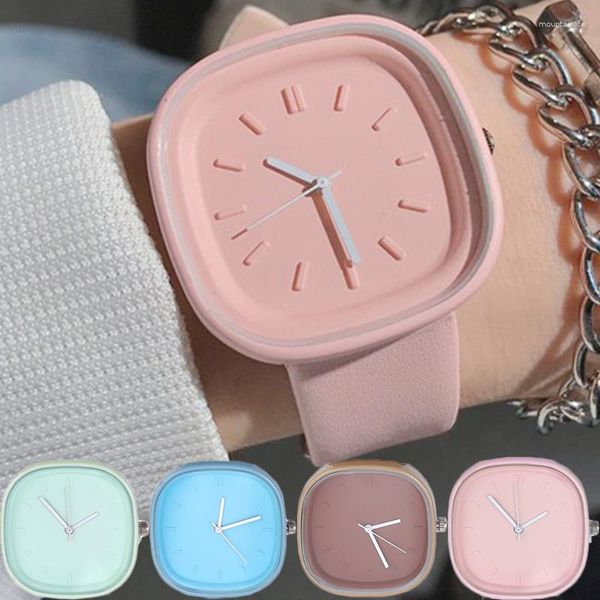 Relojes de pulsera Sdotter Summer Candy Colors Watch Korean Women Brand Square Relojes de cuarzo Trendy Ladies PU Leather Luxury Simple Wristwat