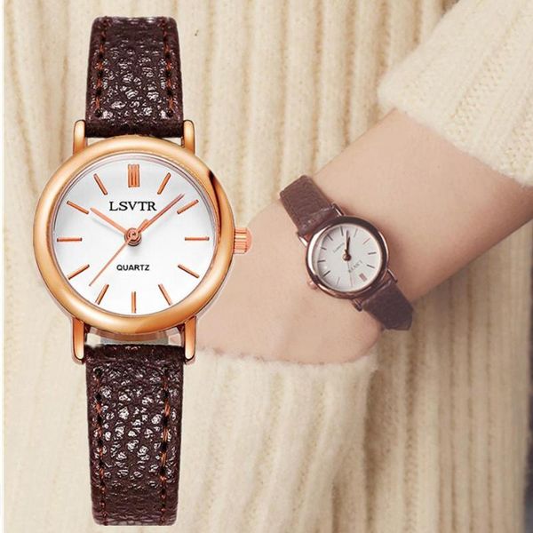 Relojes de pulsera Sdotter Vintage Reloj para mujer Cuero marrón Elegante para damas Pequeño Dial Moda Reloj de cuarzo Venta simple Relogio