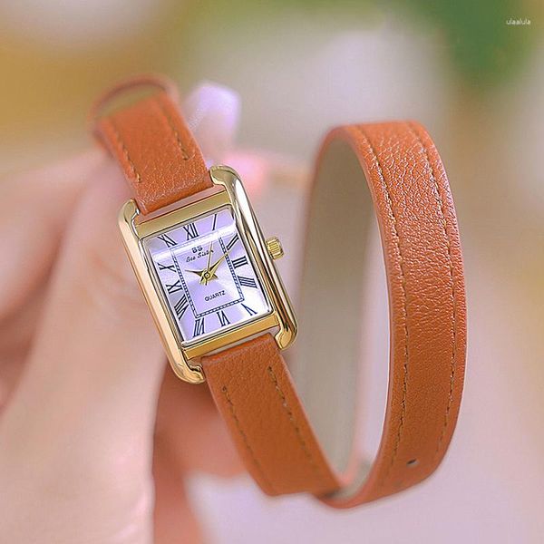 Relojes de pulsera Sdotter Relojes de mujer 2023 Reloj de cuero vintage casual para moda Cuarzo Rosa Oro Reloj cuadrado Regalo Gi