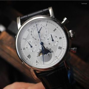 Montres-bracelets mouette phase de lune montre pour hommes chronographe manuel montres mécaniques M199S cuir étanche saphir miroir