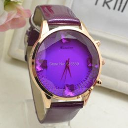 Relojes de pulsera Venta de cuero de PU de alta calidad Esfera de cristal Relojes de mariposa Reloj analógico de cuarzo Relojes de moda 50 unids / lote al por mayor