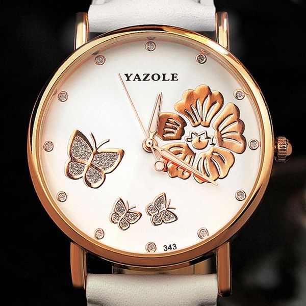 Relojes de pulsera Vender YAZOLE Moda Ocio Estilo Coreano Reloj de mujer Encantador Mariposa Patrones de flores Movimiento de cuarzo Manos luminosas 343