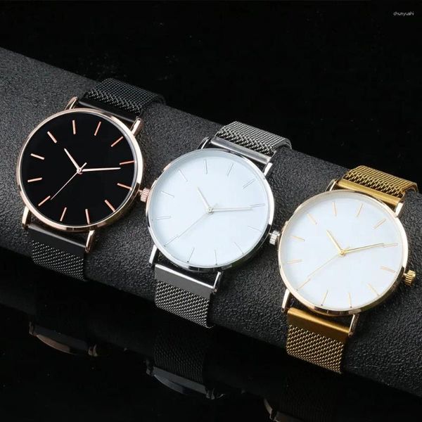 Montres-bracelets ne vendant pas de logo simple mince minimaliste montre-bracelet pour hommes et femmes décontracté unisexe montre garçon fille magnétique