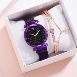 Polshorloges verkopen vrouwen mesh magneet buckle starry sky horloge casual luxe geometrische oppervlaktekwarts horloges relogio feminino