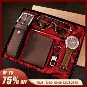 Relojes de pulsera SHAARMS Hombres Reloj de regalo Business Luxury Company Set para hombre 6 en 1 Reloj Gafas Pluma Llavero Cinturón Monedero Bienvenido Vacaciones Cumpleaños 231206