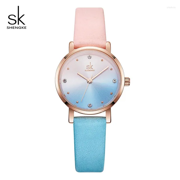 Montre-bracelets Shengke Creative Color Leather Watches Women Ladies Quartz Watch Relogio Feminino Sk Wrist Montre Femme # K8029
