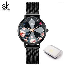 Montre-bracelets Shengke Fashion Diamond Femmes Watches S Woman's Quartz Top Luxury Ladies Clock Sk Original Mujer Montre