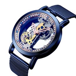 Horloges SHENHUA Luxe Diamond Tourbillon Skeleton dames es Fashion Royal Transparant Automatisch Mechanisch Dames Pols 0703