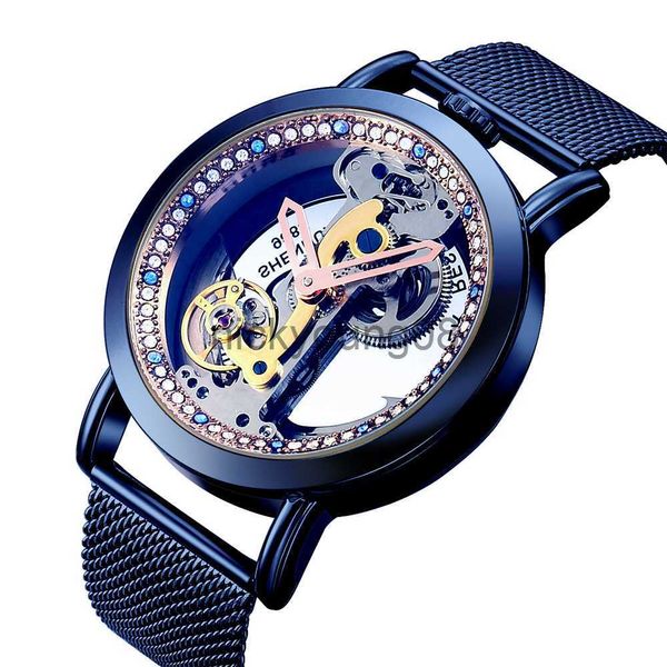 Montres-bracelets SHENHUA Luxe Diamant Tourbillon Squelette Femme ES Mode Royal Transparent Automatique Mécanique Dames Poignet 0703