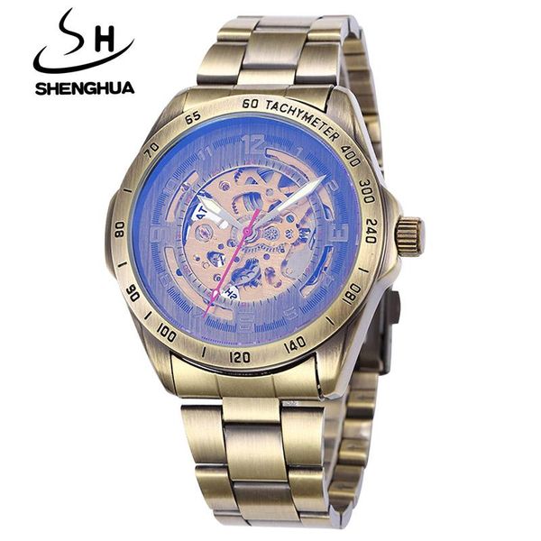 Relojes de pulsera Shenhua Relojes de lujo para hombres Moda Vintage Automático Automático Mecánico Esqueleto