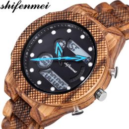 Polshorloges Shifenmei Men kijken houten sport polshorloge chronograaf automatische heren strap klok kwarts man cadeau reljes hombre