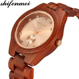 Montres-bracelets Shifenmei femme montre 2021 haut en bois Quartz dames montres pleine bambou bois horloge pour femmes Zegarek Damski