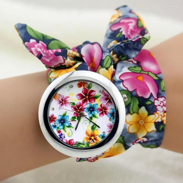 Relojes de pulsera Shsby étnico floral gasa dulce niñas reloj flor tela relojes mujeres vestido moda cuarzo mujer damas regalo
