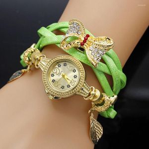 Relojes de pulsera Shsby, relojes de moda para mujer con diamantes de imitación, correa de cuerda tejida para mujer, pulsera de aleación Howknot, reloj de pulsera de cuarzo, vestido dorado