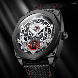 Polshorloges Sibotte Luxe mechanische automatische man Kijk AR Sapphire Mirror Hollow Out Heren Watches 50m Waterdicht leer voor mannen