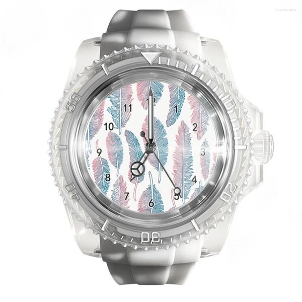 Relojes de pulsera Reloj blanco transparente de silicona Dream Catcher Relojes de plumas Hombres y mujeres Moda Tendencia Pulsera de cuarzo