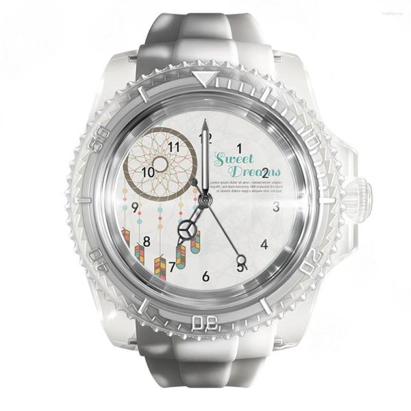 Montres-bracelets Silicone Transparent Blanc Montre Bohème Dream Catcher Montres Hommes Et Femmes Mode Tendance Quartz Poignet