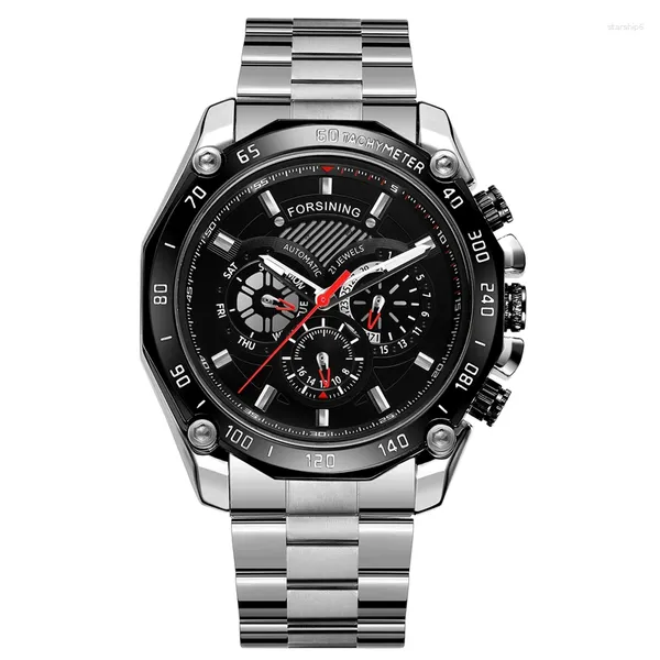 Montre-bracelets Silver Black All Steel Menwomen Automatic Mécanique Compte à rebours Date Sapphire Glass Mirror