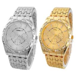 Polshorloges Silvergold Mens horloges top merk klok diamant metalen strap analoog kwarts uur mode pols masculino 264i