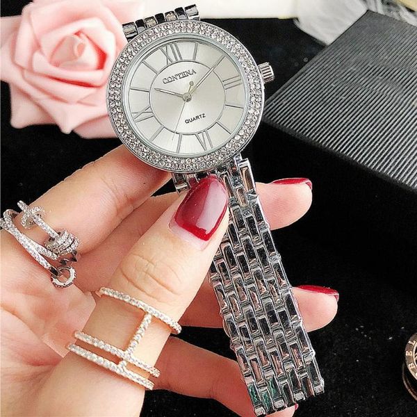 Montres-bracelets argent dames montres-bracelets Montre femme cristal diamant acier inoxydable horloge Montre Femme 2023