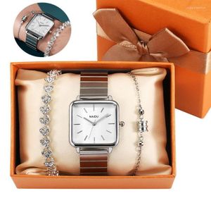 Montre-bracelets Silver Watch for Women Luxury Casual Inneildless Steel Ladies Quartz Watches Diamond Bracelet Gift Set Reloj de Mujer9393909