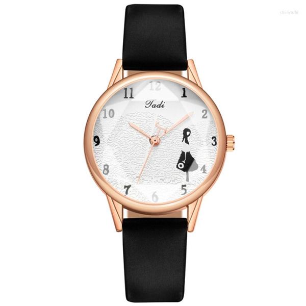 Montres-bracelets Simple dessin animé femmes montre à Quartz coupe verre miroir ceinture femmes luxe délicat petit cadran horloge analogique