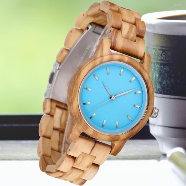 Relojes de pulsera Simple Casual para mujer Reloj de grano de madera Relojes de cuarzo de moda Relojes Cronógrafo Muñeca de madera para mujer Gota