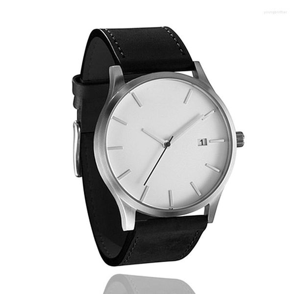 Montres-bracelets cadran simple montres hommes bracelet en cuir design rétro luxe noir blanc hommes sport horloge à quartz avec calendrier Relogio