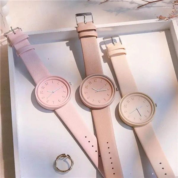 Relojes de pulsera Moda simple Makaron Reloj de mujer Ins Alta belleza Estudiante Hombre y estilo Ocio redondo Vintage Reloj de pulsera de cuarzo