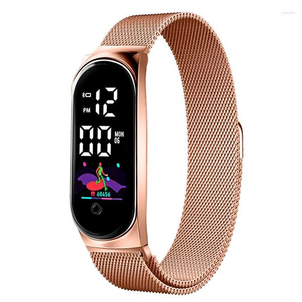 Relojes de pulsera Reloj LED simple para mujer Moda Pantalla táctil Electrónica Digital Banda de malla magnética Elegante Damas