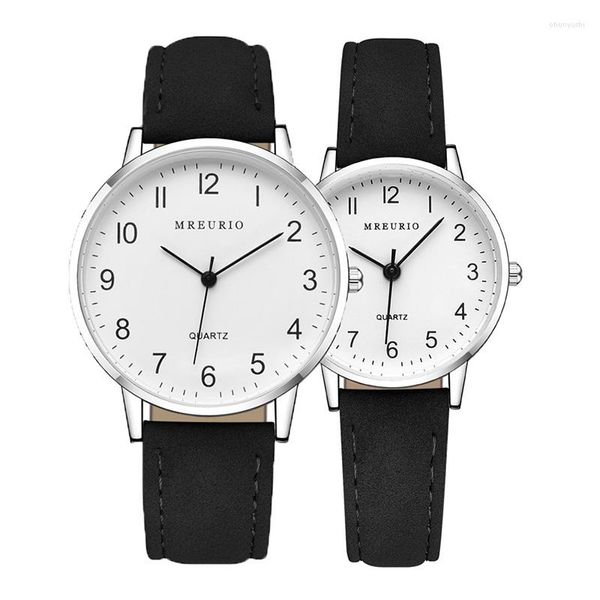 Montres-bracelets Simple Nombre Pointeur Étudiant Montre Couple Hommes Et Femmes Quartz Main Horloge Bracelet En Cuir Noir Sports En Plein Air