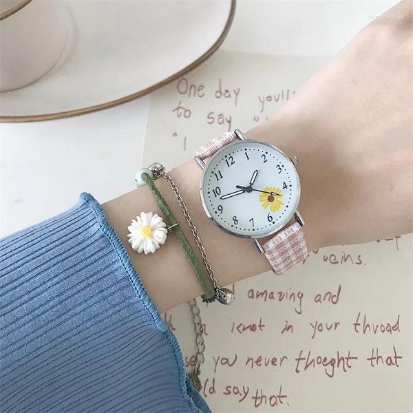 Relojes de pulsera Reloj de esfera de flores de cuarzo simple para damas Moda de acero inoxidable Pulsera casual Tela Muñeca Mujer