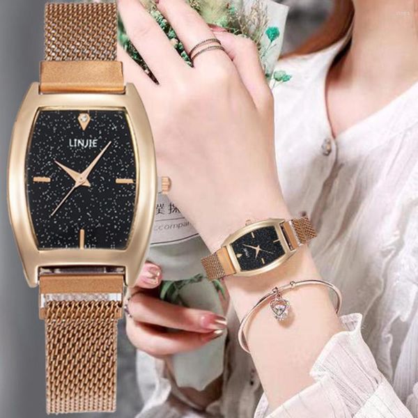 Relojes de pulsera cuadrados simples para mujer, relojes de moda informales para mujer, imán de acero inoxidable, reloj de cuarzo negro para mujer, regalo Damenuhr
