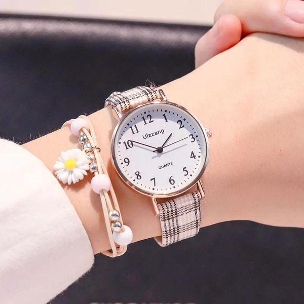 Relojes de pulsera Reloj simple para mujer Reloj casual exquisito con esfera de acero inoxidable Relojes con correa de tela Estilo de moda Pulsera de cuarzo para damas