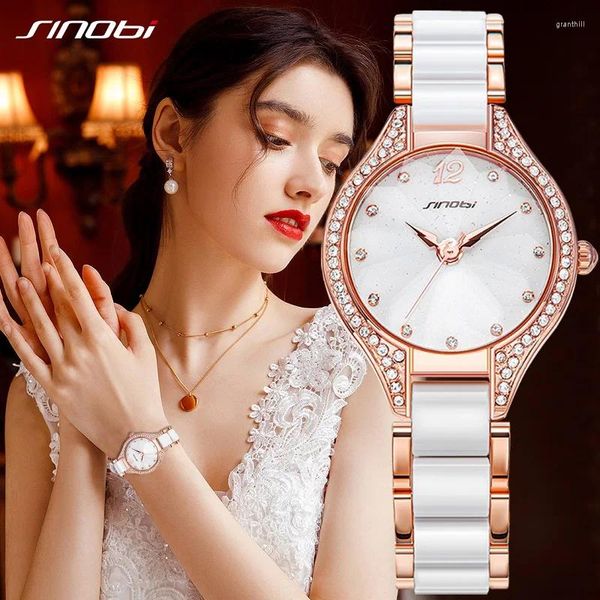 Montre-bracelets Sinobi Elegant Fashion Watch S Watches Women Ladies Luxury Clock Golden Diamond Drop Quartz Wristwatch