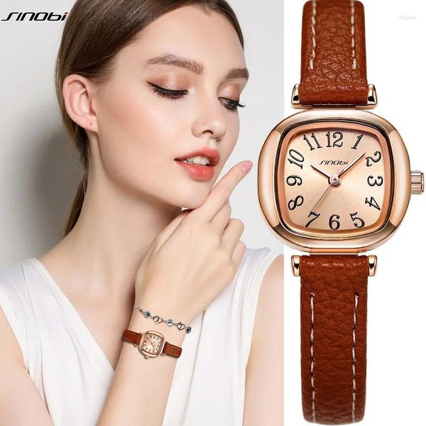 Montres-bracelets Sinobi Élégant Woman's Watchs Original Design Sunny Dial Ladies Quartz Fashion Cuir Strap Clock
