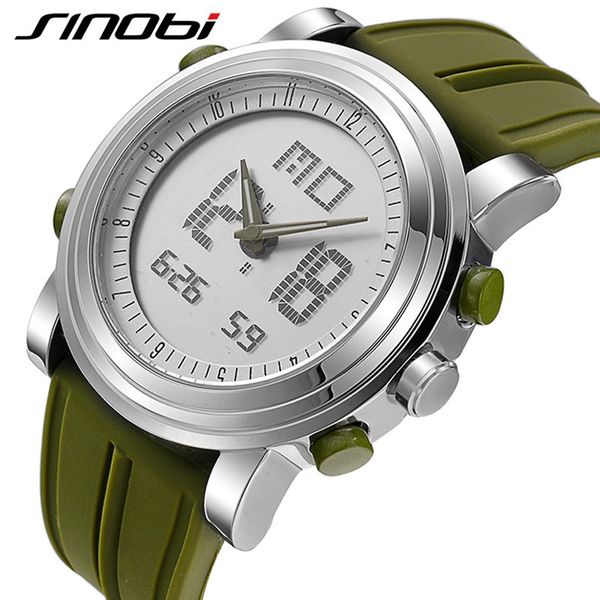 Relojes de pulsera SINOBI Relojes deportivos Hombres Pantalla dual Analógico Digital LED Cuarzo electrónico Reloj impermeable multifuncional 230410