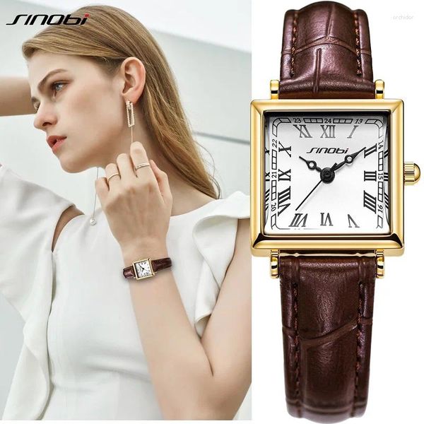 Relojes de pulsera SINOBI Top Relojes de cuarzo de lujo para mujer Diseño de moda Damas Elegante Caja cuadrada HM Regalos Reloj Reloj femenino