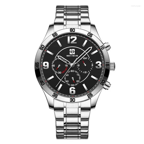 Montres-bracelets Six Pin Business Mode Loisirs Veilleuse Étanche Minuterie En Acier Inoxydable Bracelet Mâle Horloge Reloj Quartz Pour Hommes