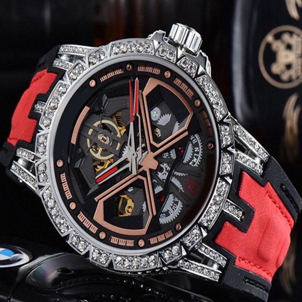 Muñecos de pulsera esqueleto de lujo reloj mecánico automático para hombres cronógrafo cronógrafo de hip hop reloj genial reloj de reloj de reloj masculina roce gran dial relaj