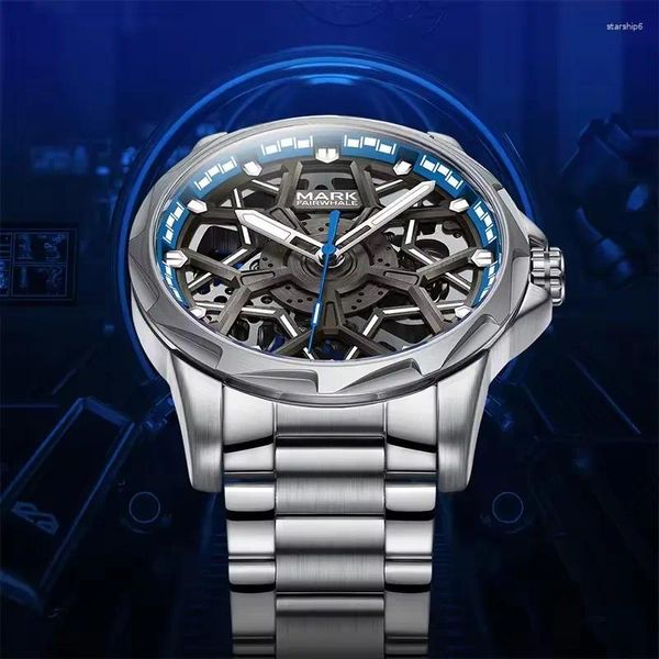 Montre-bracelets Squelette montre des hommes Mode Fashion en acier inoxydable Relojes Pentagram Dial Toubillon Automatic Mechanical Wrist Montres